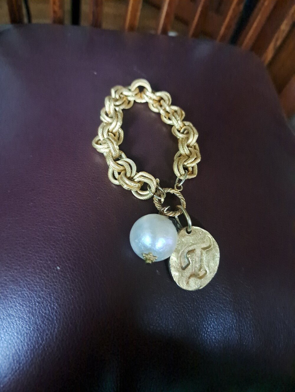 Susan Shaw Handcast Gold with Cotton Pearl Bracelet